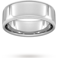 8mm D Shape Heavy Milgrain Edge Wedding Ring In 950 Palladium - Ring Size O