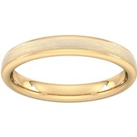 3mm Flat Court Heavy Matt Centre With Grooves Wedding Ring In 18 Carat Yellow Gold - Ring Size R