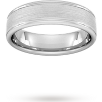 6mm Flat Court Heavy Matt Centre With Grooves Wedding Ring In 18 Carat White Gold - Ring Size K