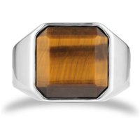 Sterling Silver Cushion Shaped Tigers Eye Signet Ring - Ring Size U