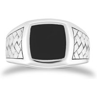 Sterling Silver Onyx Herringbone Ring - Ring Size R