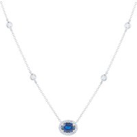 18ct White Gold 1.50cttw Oval Cut Sapphire Halo Necklace