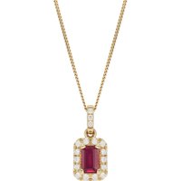 9ct Yellow Gold Emerald Cut Ruby & Diamond Halo Pendant