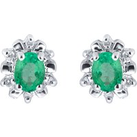 9ct White Gold Emerald & Diamond Studs at Goldsmiths Jewellery 9ct White Gold Emerald & Diamond Studs.