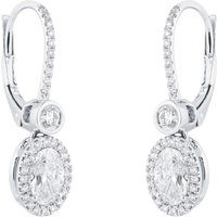 18ct White Gold 2.1cttw Oval & Brilliant Cut Halo Drop Earrings