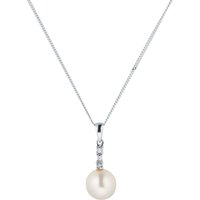 9ct White Gold Pearl Diamond Baguette Pendant