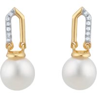9ct Yellow Gold Freshwater Pearl and Diamond Paperclip Stud Earrings