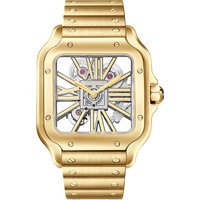 Santos De Cartier Skeleton Watch, Large Model, Skeleton Mechanical Movement With Manual Winding 9612 MC, Yellow Gold