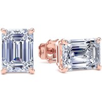 18ct Rose Gold 2.00cttw Emerald Cut Lab Grown Diamond Solitaire Stud Earrings