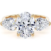 18ct Yellow Gold 2.66cttw Oval and Pear Cut Lab Grown Diamond 3 Stone Engagement Ring - Ring Size M