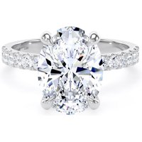 Platinum 3.25cttw Oval Lab Grown Diamond Set Shoulder Solitaire Engagement Ring - Ring Size H.5