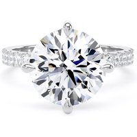 18ct White Gold Compass Set 4.25cttw Round Lab Grown Diamond Set Shoulder Solitaire Engagement Ring - Ring Size X