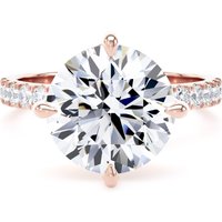 18ct Rose Gold Compass Set 4.25cttw Round Lab Grown Diamond Set Shoulder Solitaire Engagement Ring - Ring Size J.5