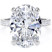 18ct White Gold 7.25cttw Oval Lab Grown Diamond Set Shoulder Solitaire Engagement Ring - Ring Size H.5