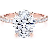 18ct Rose Gold 2.70cttw Oval Lab Grown Diamond Set Shoulder Solitaire Engagement Ring - Ring Size M.5