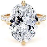 18ct Yellow Gold Compass Set 7.25cttw Oval Lab Grown Diamond Set Shoulder Solitaire Engagement Ring - Ring Size V.5