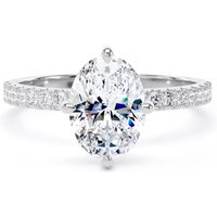 18ct White Gold Compass Set 1.70cttw Oval Lab Grown Diamond Set Shoulder Solitaire Engagement Ring - Ring Size P