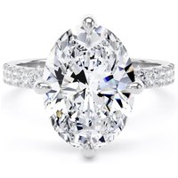 18ct White Gold Compass Set 4.25cttw Oval Lab Grown Diamond Set Shoulder Solitaire Engagement Ring - Ring Size R