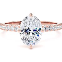 18ct Rose Gold Compass Set 1.70cttw Oval Lab Grown Diamond Set Shoulder Solitaire Engagement Ring - Ring Size V