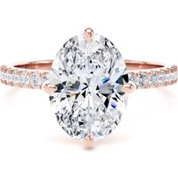 18ct Rose Gold Compass Set 2.70cttw Oval Lab Grown Diamond Set Shoulder Solitaire Engagement Ring - Ring Size H