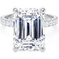 Platinum 7.25cttw Emerald Cut Lab Grown Diamond Set Shoulder Solitaire Engagement Ring - Ring Size J.5
