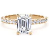 18ct Yellow Gold 1.70cttw Emerald Cut Lab Grown Diamond Set Shoulder Solitaire Engagement Ring - Ring Size M.5