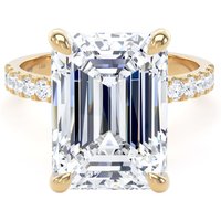 18ct Yellow Gold 7.25cttw Emerald Cut Lab Grown Diamond Set Shoulder Solitaire Engagement Ring - Ring Size G.5