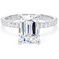 18ct White Gold 2.70cttw Emerald Cut Lab Grown Diamond Set Shoulder Solitaire Engagement Ring - Ring Size X