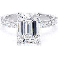 18ct White Gold 3.25cttw Emerald Cut Lab Grown Diamond Set Shoulder Solitaire Engagement Ring - Ring Size U.5