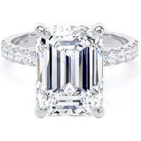 18ct White Gold 5.25cttw Emerald Cut Lab Grown Diamond Set Shoulder Solitaire Engagement Ring - Ring Size L