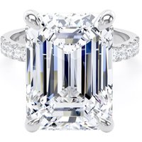 18ct White Gold 10.25cttw Emerald Cut Lab Grown Diamond Set Shoulder Solitaire Engagement Ring - Ring Size J