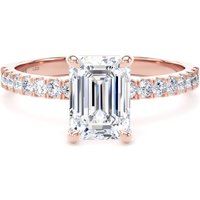 18ct Rose Gold 1.70cttw Emerald Cut Lab Grown Diamond Set Shoulder Solitaire Engagement Ring - Ring Size P