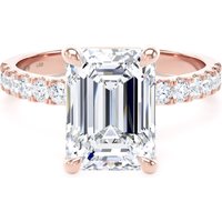 18ct Rose Gold 3.25cttw Emerald Cut Lab Grown Diamond Set Shoulder Solitaire Engagement Ring - Ring Size M