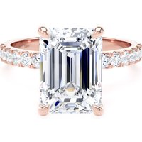 18ct Rose Gold 4.25cttw Emerald Cut Lab Grown Diamond Set Shoulder Solitaire Engagement Ring - Ring Size P