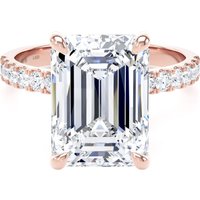 18ct Rose Gold 5.25cttw Emerald Cut Lab Grown Diamond Set Shoulder Solitaire Engagement Ring - Ring Size P.5