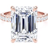 18ct Rose Gold 7.25cttw Emerald Cut Lab Grown Diamond Set Shoulder Solitaire Engagement Ring - Ring Size G