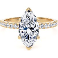 18ct Yellow Gold 2.20cttw Marquise Cut Lab Grown Diamond Set Shoulder Solitaire Engagement Ring - Ring Size I