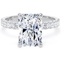 Platinum 4.25cttw Radiant Cut Lab Grown Diamond Set Shoulder Solitaire Engagement Ring - Ring Size L