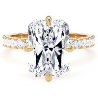 18ct Yellow Gold Compass Set 5.25cttw Radiant Lab Grown Diamond Set Shoulder Solitaire Engagement Ring - Ring Size X