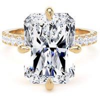 18ct Yellow Gold Compass Set 7.25cttw Radiant Lab Grown Diamond Set Shoulder Solitaire Engagement Ring - Ring Size W.5