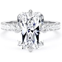 18ct White Gold Compass Set 5.25cttw Radiant Lab Grown Diamond Set Shoulder Solitaire Engagement Ring - Ring Size K.5