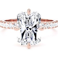 18ct Rose Gold Compass Set 4.25cttw Radiant Lab Grown Diamond Set Shoulder Solitaire Engagement Ring - Ring Size R