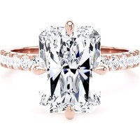 18ct Rose Gold Compass Set 5.25cttw Radiant Lab Grown Diamond Set Shoulder Solitaire Engagement Ring - Ring Size G