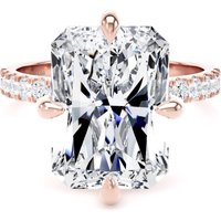 18ct Rose Gold Compass Set 7.25cttw Radiant Lab Grown Diamond Set Shoulder Solitaire Engagement Ring - Ring Size Z