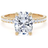 18ct Yellow Gold 2.70cttw Elongated Cushion Cut Lab Grown Diamond Set Shoulder Solitaire Engagement Ring - Ring Size I