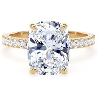 18ct Yellow Gold 4.25cttw Elongated Cushion Cut Lab Grown Diamond Set Shoulder Solitaire Engagement Ring - Ring Size F.5