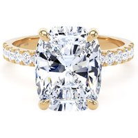 18ct Yellow Gold 5.25cttw Elongated Cushion Cut Lab Grown Diamond Set Shoulder Solitaire Engagement Ring - Ring Size T