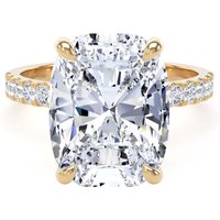 18ct Yellow Gold 7.25cttw Elongated Cushion Cut Lab Grown Diamond Set Shoulder Solitaire Engagement Ring - Ring Size P.5