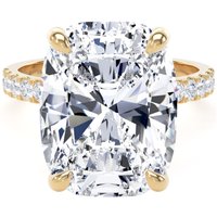 18ct Yellow Gold 10.25cttw Elongated Cushion Cut Lab Grown Diamond Set Shoulder Solitaire Engagement Ring - Ring Size P.5