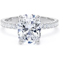 18ct White Gold 2.70cttw Elongated Cushion Cut Lab Grown Diamond Set Shoulder Solitaire Engagement Ring - Ring Size Q